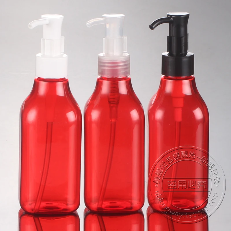 200Ml*10Pcs Red Square Essential Oil Pump Plastic Empty Bottle,Refill