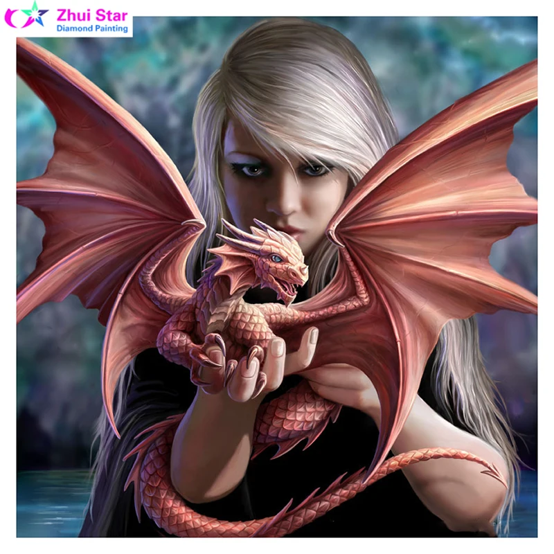 

Zhui Satr Dragon Girl Fill Diamond Embroidery DIY Needlework Round Dirll Painting Cross Stitch 3D 5D Rhinestones Decor Paintings