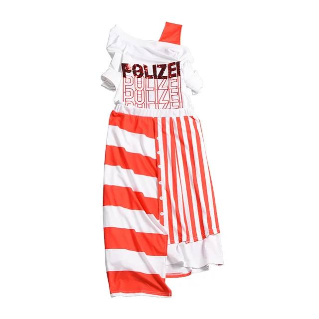 2018 Summer Women New Clothing Set Slash Neck Hollow Sequins Embroidery Tops Tees and Split Strip Asymetrical Skirt Suits NS78