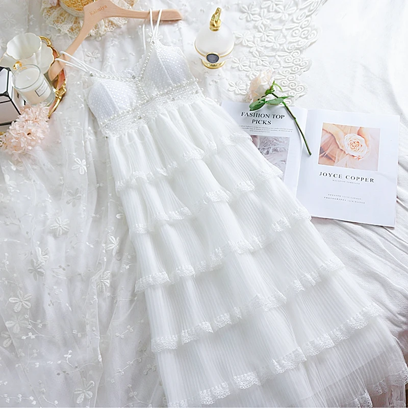 

Summer Women Elegant Sling Tulle Dresses Lady Sexy Sleeveless Mesh Dresses Lady Off The Shoulder Bead Work Mesh Dress
