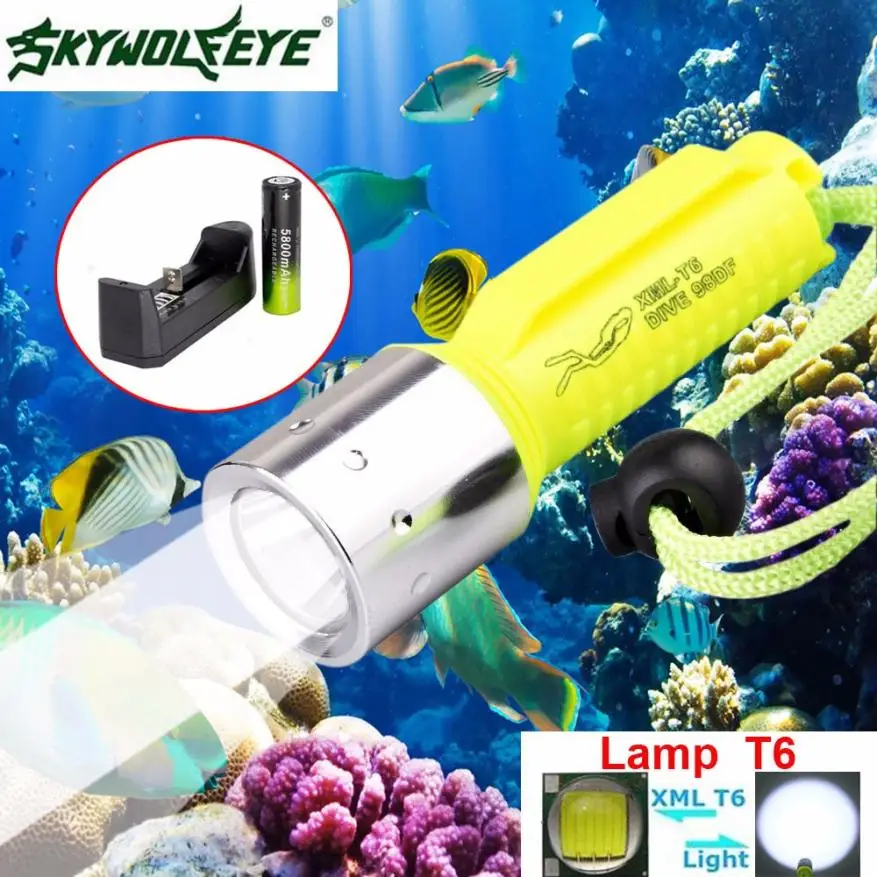 

JA 6 Shining Hot Selling Fast Shipping Elfeland 3500LM XM-L T6 LED Underwater 130M Scuba Diving Flashlight Torch 18650