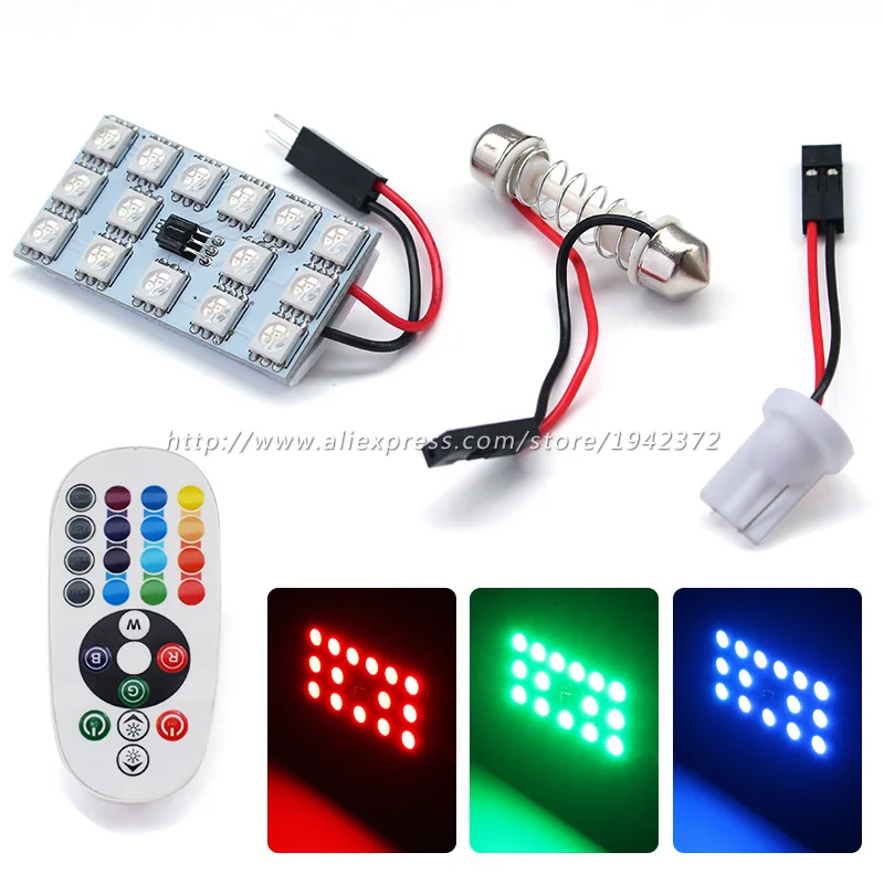 

2PCS RGB 15SMD 5050 Car LED Remote Controller White Blue Green Red Auto Interior Door Trunk Dome Reading Light Lamp Accessories