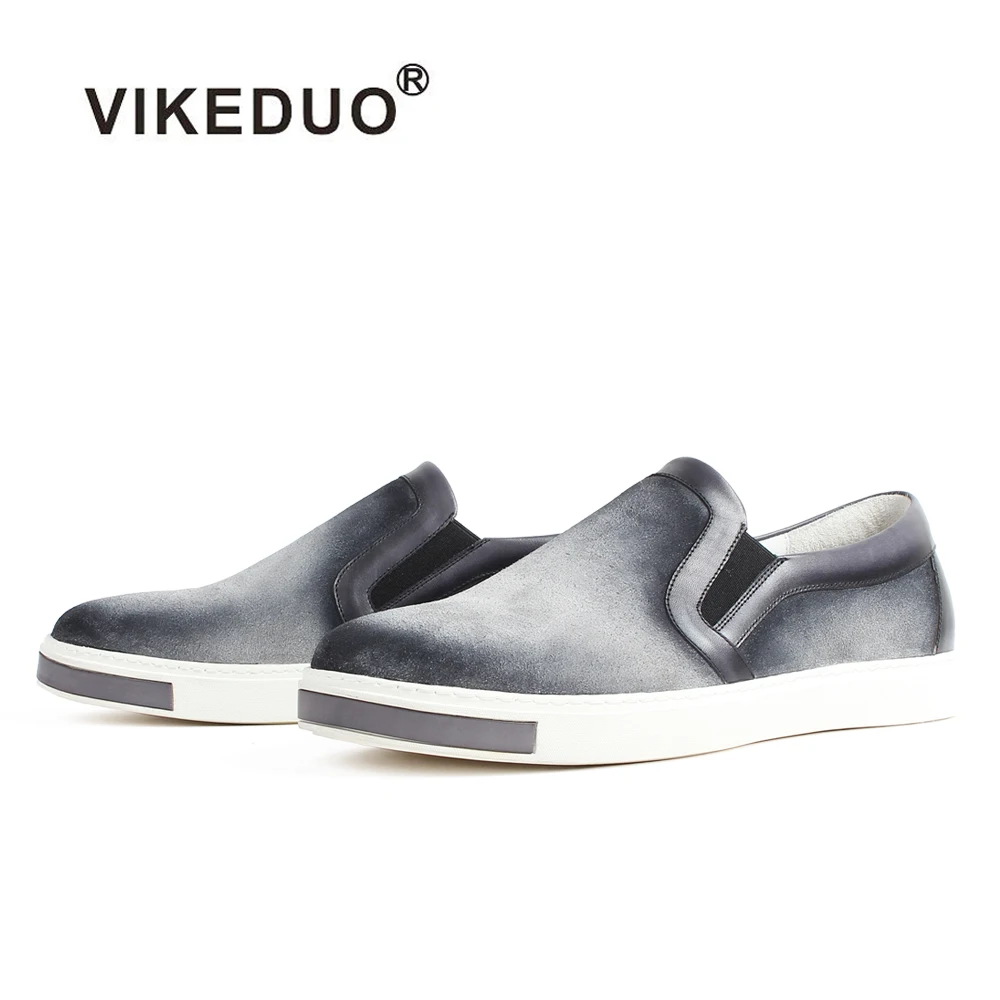 

VIKEDUO Casual Loafers Men Luxury Brand Handmade Flat Rubber Sole Cow Suede Mans Footwear Slip-On Soft Sports Loafer Shoes Male