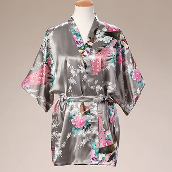 

Plus Size Gray Ladies Summer Kimono Mini Robe Bath Gown Womens Bride Bridesmaid Wedding Dress Yukata Nightgown Pijama Mujer Md06