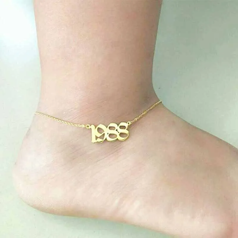 

Foot Jewelry Silver Gold Filled Custom Old English Number Anklet Bracelet Year Number Anklet Stainless Steel Jewelry Anklet