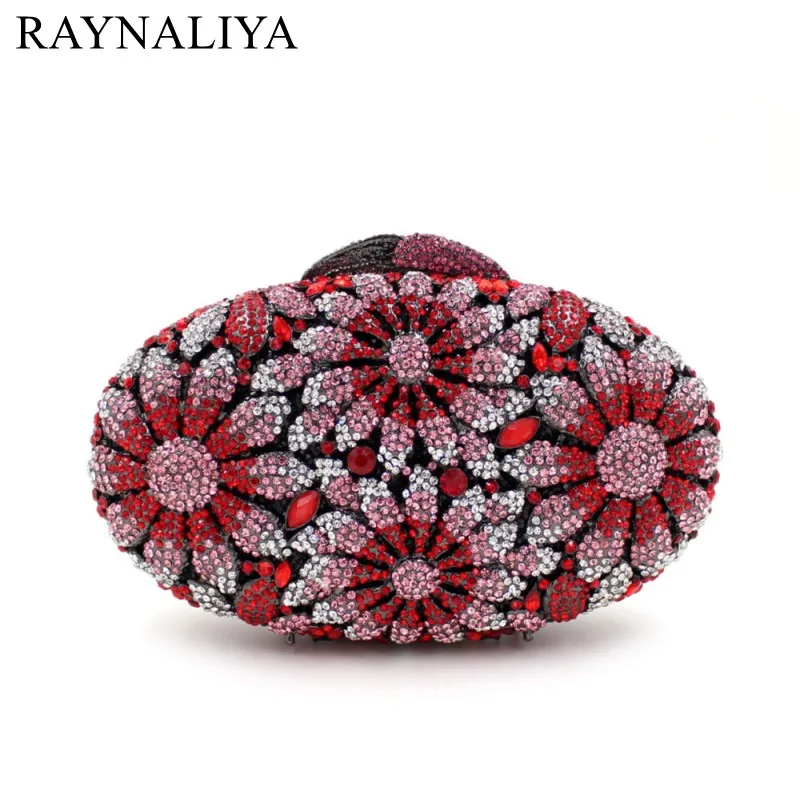 

High-End Womens Purple Flower Box Crystal Evening Clutch Purse Bag Floral Sequin Rhinestone Purse With Chain SMYZH-E0339