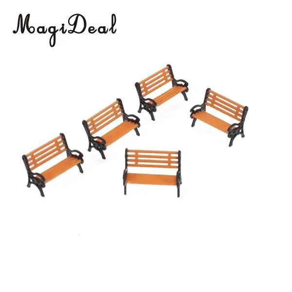 5Pcs/Lot 1:75 Plastic Model Park Bench Model for Garden Station Platform Street Scene Layout Landscape w/ Black Arm