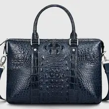 Модные Для мужчин Натуральная/Настоящая с узором «крокодиловая кожа» Портфели, сумка для ноутбука, с узором «крокодиловая кожа» Сумка для деловых людей, синий цвет