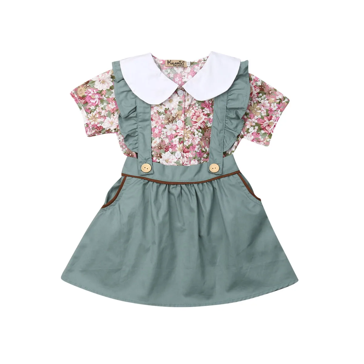 

2019 Summer Cute Toddler Baby Girl Princess Clothes Outfits Ruffle Doll collar Tops+Suspender Skirt 2pcs Clothes