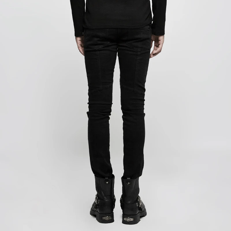 Готический эластичный облегающий вариант мужские джинсы модные простые заклепки колено зубочистка косой сломанный стежок джинсовые штаны Панк рейв K-300