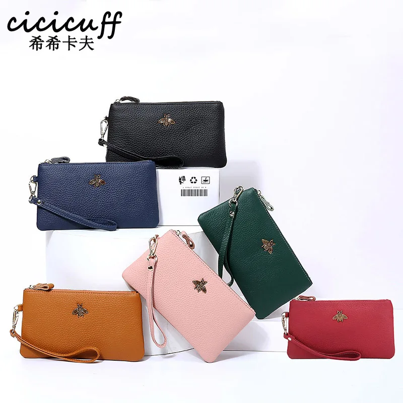 

CICICUFF Women Genuine Leather Day Clutches Thin Mobile Phone Bags Women's Fashion Small Clutch Bags Female Wrisltlet Bags