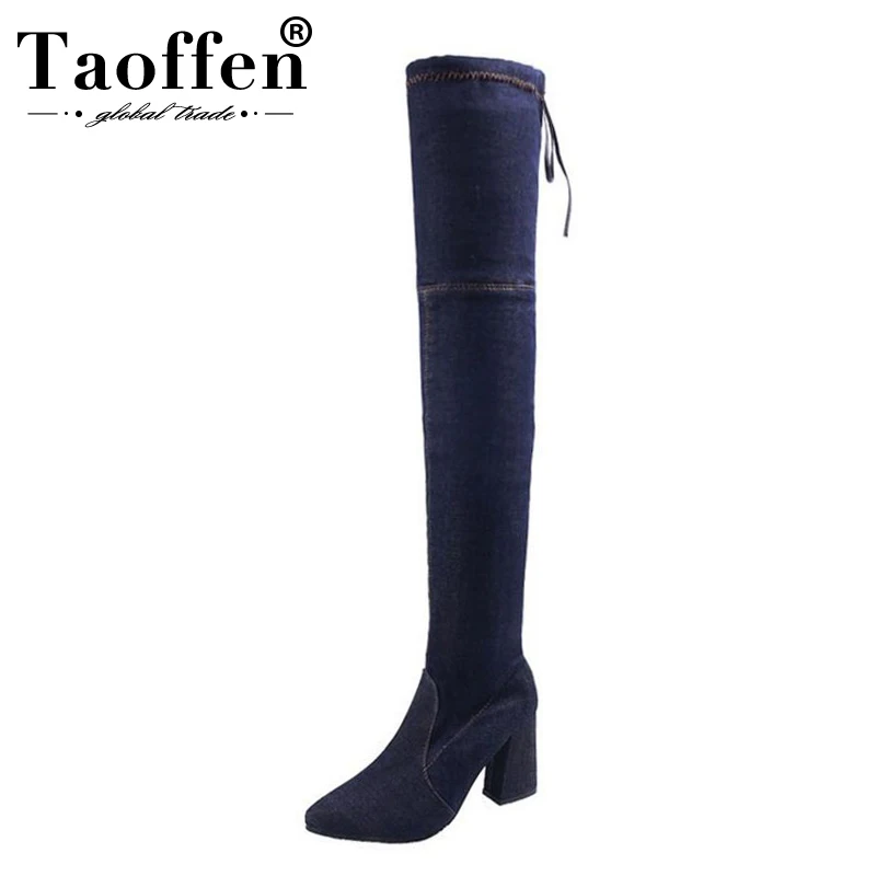 

Taoffen Women Knee Boots Fashion Stretch Boots High Heel Winter Shoes Women Zipper Long Boots Lady Street Footwear Size 35-40