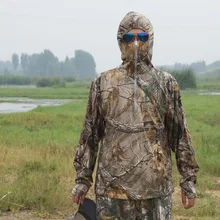 Удобная, сухая, дышащая футболка для альпинизма, охоты, рыбалки, птиц, бионический камуфляж, Солнцезащитная футболка с капюшоном от комаров