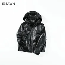 Куртки Из Натуральной Кожи Из Овечьей С Капюшоном Женские Черные Красные Большой Размер Повседневная Молния Осень Свободные Кожаные Куртки Для Юниоров