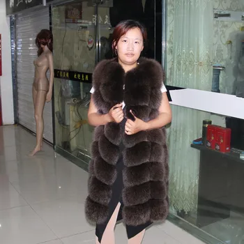 

Real Fox Fur Luxury Long Vest Jacket with Diamond Shape and Stitching Sheep skin Autumn Winter Slim Plus Size
