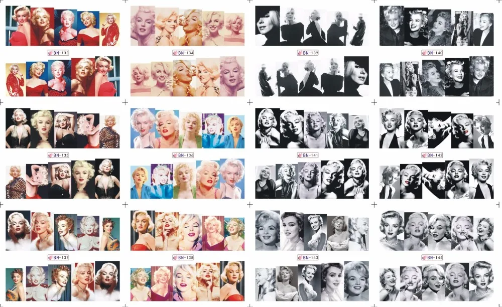 

On sale !! 1 lot =20sheets 12 in one sheet New Style Nail Art Water Sticker Marilyn Monroe in 2016 for BN133-144
