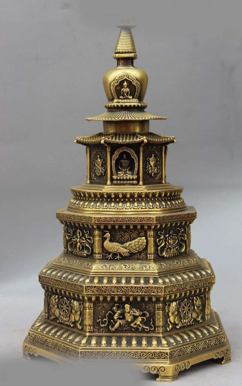 

Tibet Brass Copper Horse Eight treasures Bodhisattva Buddha Pagoda Stupa Tope ST A(0505)