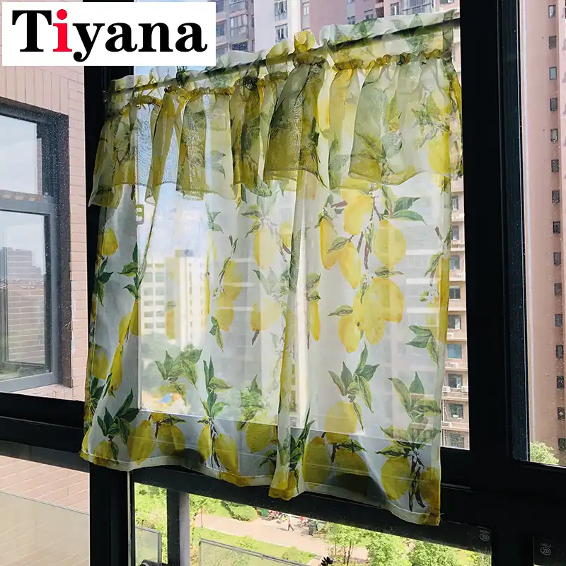 Tiyana Lemon Yellow Short Sheer Curtains For Living Room Kitchen