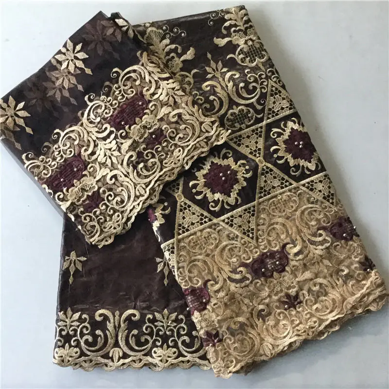 

BROWN 2018 New Arrival! High Quality Popular Guinea Brocade Cotton Fabric Bazin Riche Nigeria Garment For Wedding