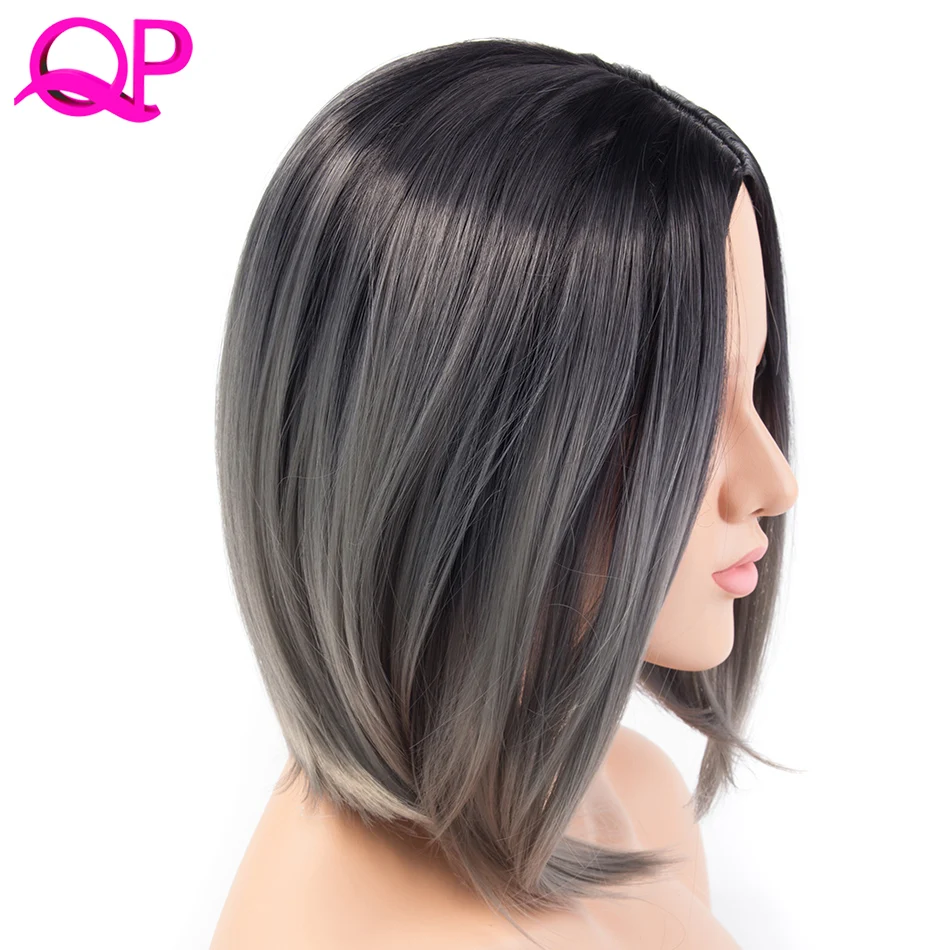 Qphair Ombre Синий парик синтетические волосы короткие парики для бобо парики с прямыми волосами