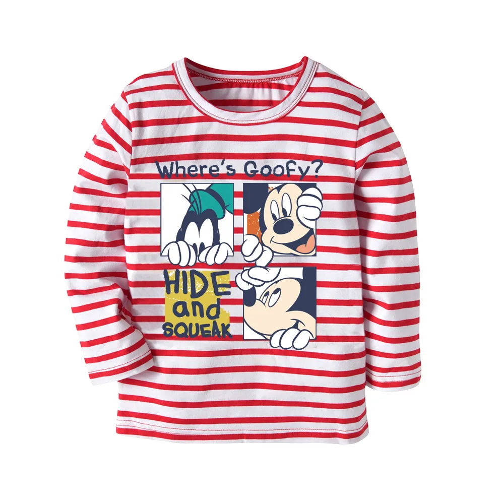 Kids Mickey Mouse Long Sleeve Top Shirt Boys Girls Cartoon Striped T-shirts Tee