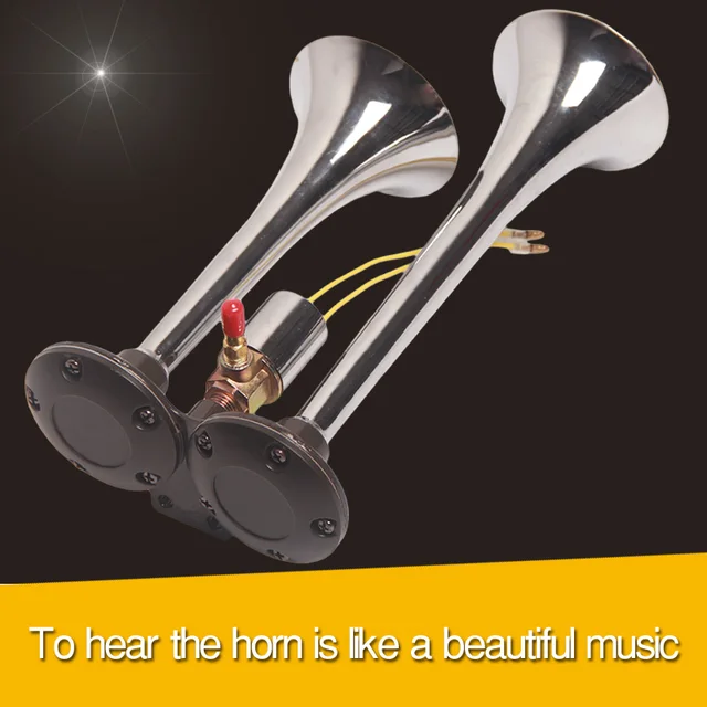Loud Air Horn For Car 150DB 12V/24V Chrome Siren Two Pipes Dual Ways