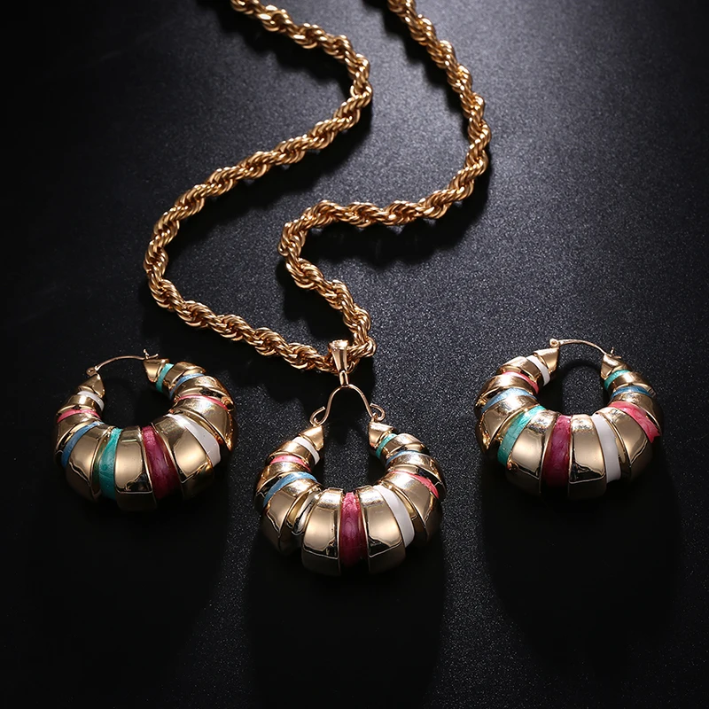 Ethlyn Африканский/нигерийский набор украшений для женщин хит красочные спиральные круглые серьги с подвесками ожерелье розовое золото ювелирные наборы