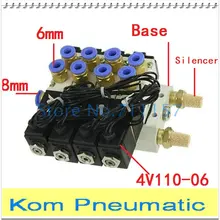 4V110-06 соленоидный воздушный клапан набор 5 портов 2 Позиции 1/" BSP подключенный базовый глушитель фитинг костюм 12vdc 24vdc 110vac 220vac