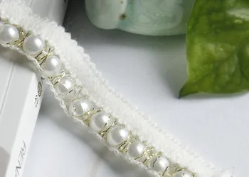 

20yards Craft Nylon White Braided Fake Pearls Trim Decorated Lace Ribbon Trim For Wedding Dress Clothes Accessories Trim t342