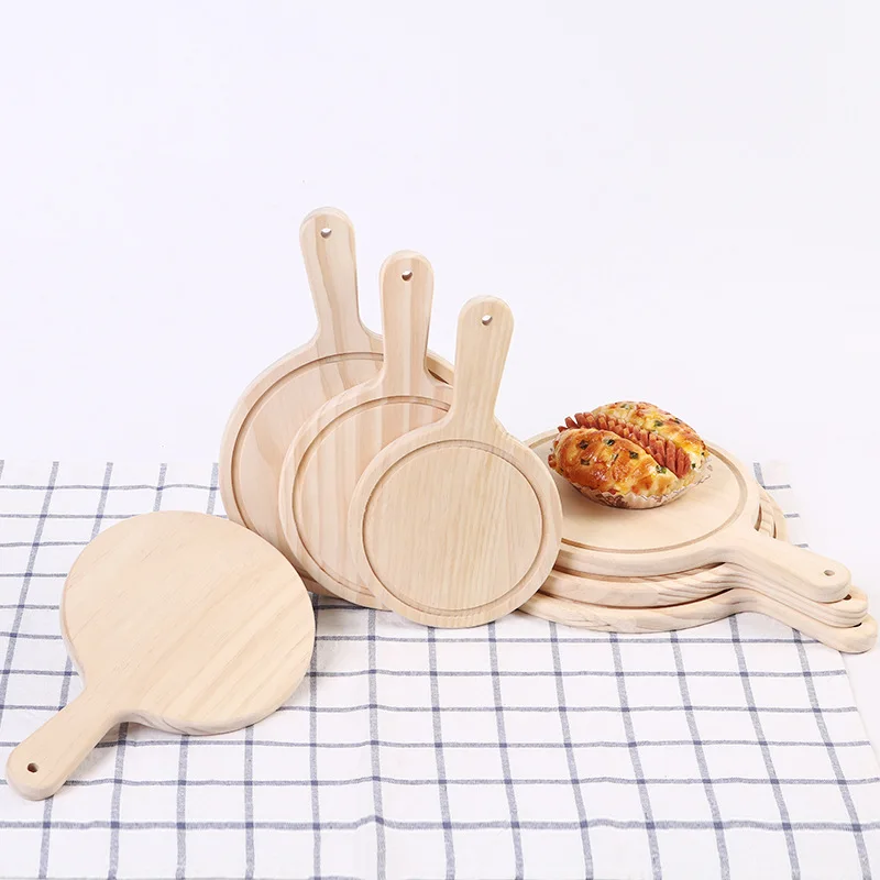 

1Pcs Durable Food Grade Easy Clean Round Cutting Board Wood Chopping Board Pizza Chopping Blocks Kitchen Supplies With Handle