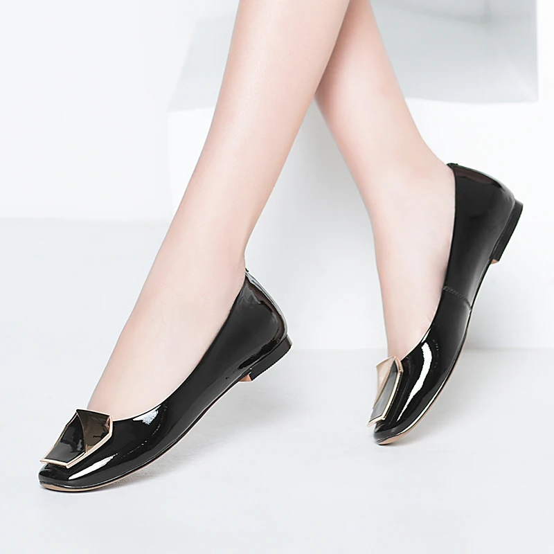 

LXUNYI Brand New Leather Flats High Quality 2017 Women's Flats Shoes 2 color Genuine Cow Leather Ladies Square Toe Boat Shoes
