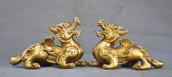 

wedding decoration 7"old Chinese brass Feng shui wealth brave troops pixiu beast statue pair