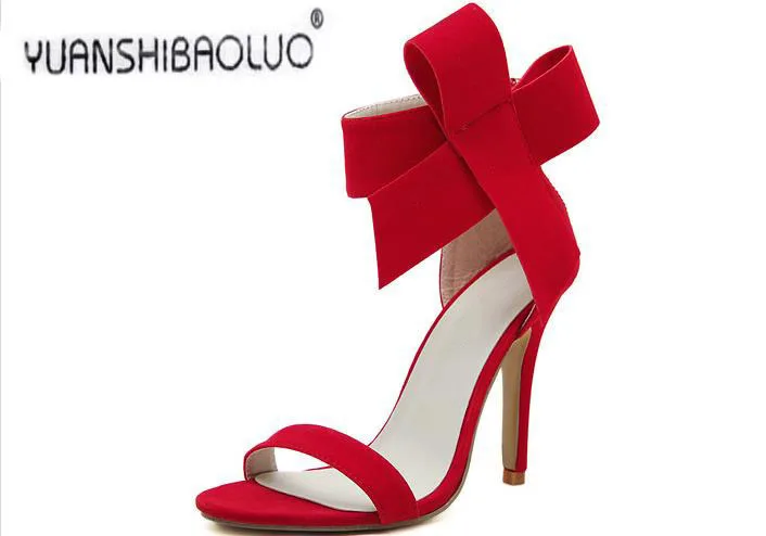 

Spring Summer Booties Designer High Heel Shoes Woman Ankle Strap Bowtie Suede High Heels Sandals 2015 New Women Pumps Sapatos