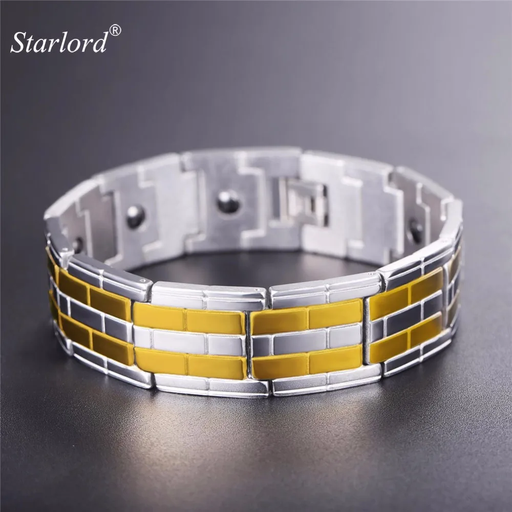Men's Therapy Bracelet Bangle Tourmaline Two Tone Stainless
