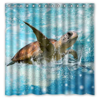 

Hot New 180x180cm Sea Turtle Waterproof Fabric Bathroom Shower Curtain Bath Curtains With 12pcs Hooks Rings