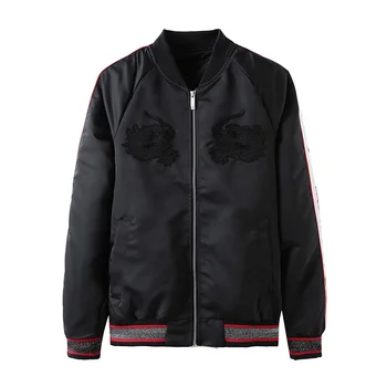 

New 19ss Men Rib Sleeve Embroidered King Dragon Fashion High couple Baseball Coats & Jackets Abstract digital coat Motor #H93