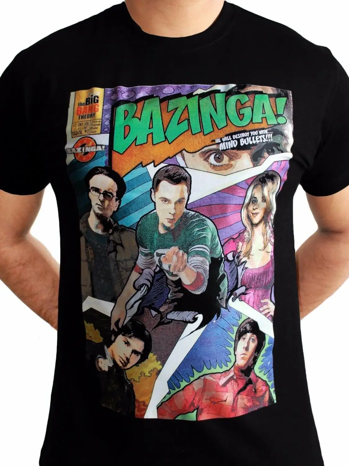 Bazinga постер с комиксом Sheldon Big Bang Theory ТВ Лицензированная Черная Мужская футболка |