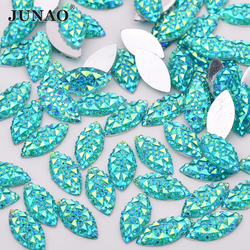 JUNAO 7x15mm Aquamarine AB Crystal Horse Eye Rhinestones Non Hot Fix