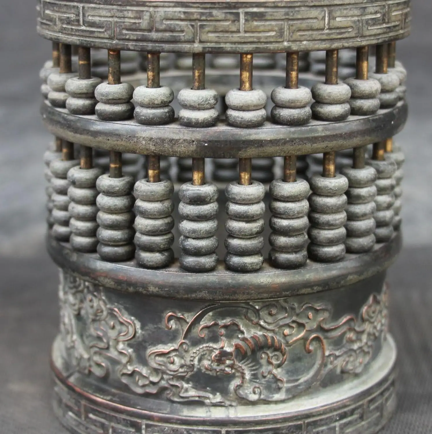 

Old Marked Purple bronze Bat Fu Foo Abacus Brush Pot Pencil Pen Vase Holder Bowl