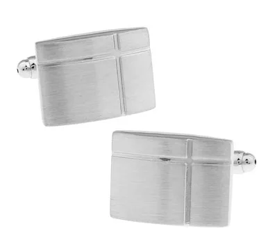 

1 Pair Retail Men's Cufflinks Silver Color Brass Simple Cross Engraved Rectangle Design