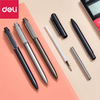 

Deli 3pcs Kawaii Gel Pens High Quality Cute Metal Texture Press Pen for School Items Office Stationery Supplies Simple Design