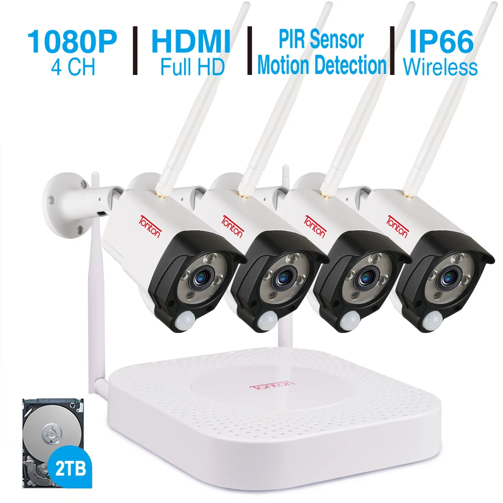 

Tonton 1080P Wireless CCTV System 2MP 4CH HD WI-FI NVR kit Outdoor IR Night Vision IP Wifi Camera Security System Surveillance