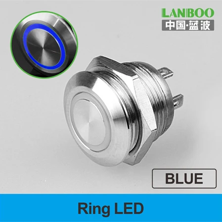 LANBOO фабрика 12mm16mm19mm22mm25mm30mm короткая сенсорная кнопка, Мгновенный Такт переключатель со светодиодом - Цвет: Blue Light Ring