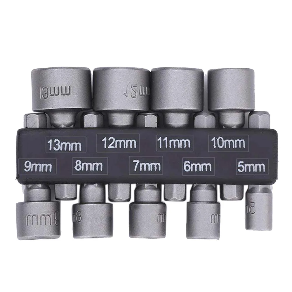 

9pcs Power Hand Driver Drill Tools Set 5-13mm Metric Socket Wrench Set Power Nuts Driver Socket 1/4" Hex Shank Drill Bit Set