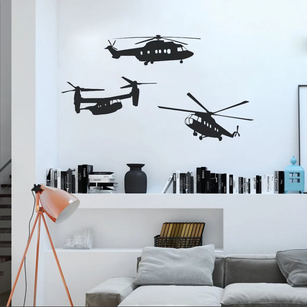 مجموعة من 3 المروحيات جديد تصميم ملصقات جدار للأطفال نوم مراهقون غرفة ديكور المنزل Diy جدارية للإزالة شارات الفينيل LC209