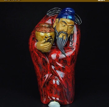 

15''chinese ceramic pottery Painting handcraft carved a man hold liquor pot