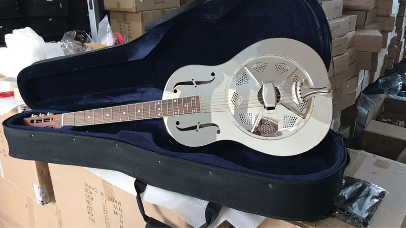 

Aiersi Brand Duolian Gloss Chrome Bell Brass Body Resonator guitar A39-BC
