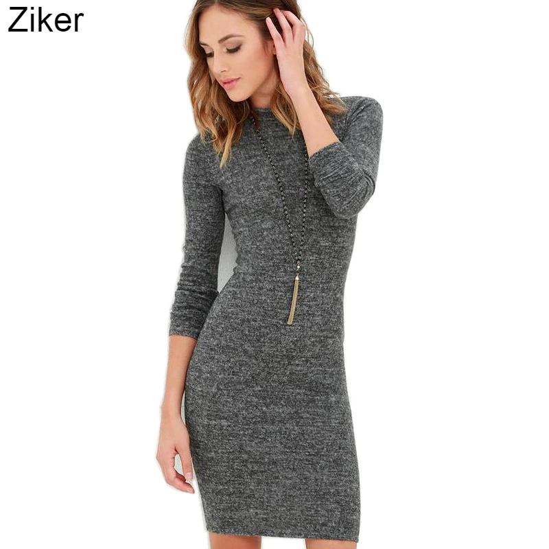 Ziker Brand Winter Women Warm Dresses Long Sleeve Slim Bodycon Warm