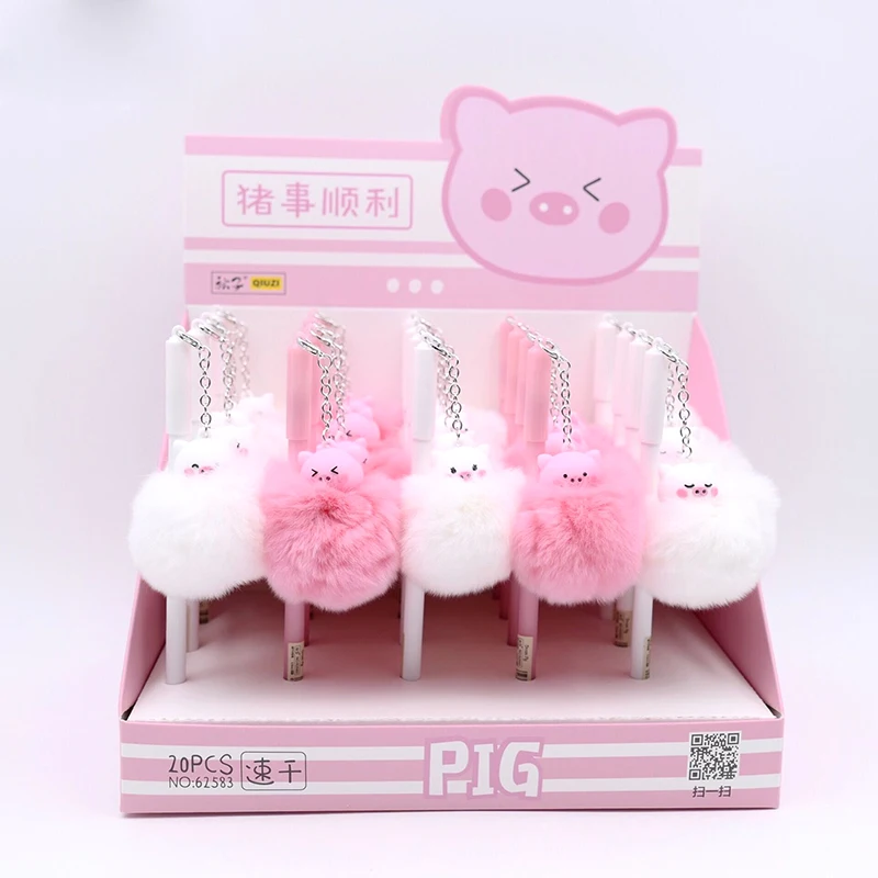 

36 pcs/lot Pig Ball Plush Pendant Gel Pen Cute 0.5 mm black Ink neutral Pen Promotional Gift Stationery School Supplies