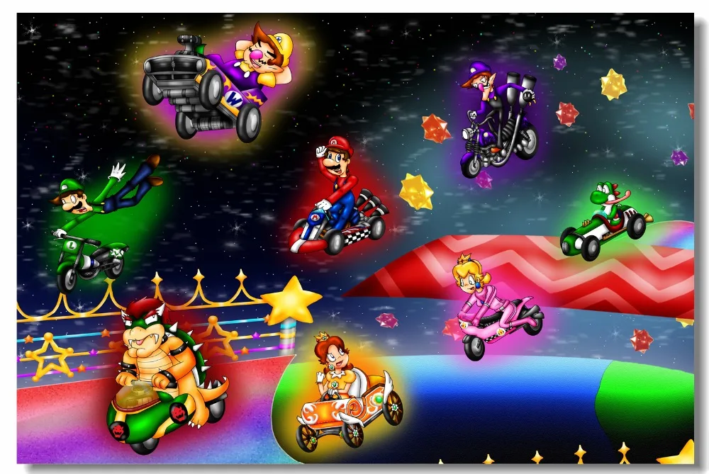 カスタムキャンバス壁デカールマリオカート8デラックスポスタースーパーマリオ壁紙ビデオゲーム壁画ステッカーの子供の寝室の装飾 0474 Wall Stickers Aliexpress